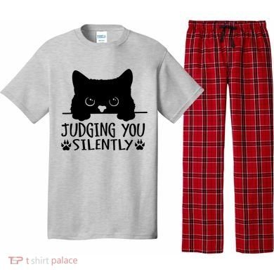 Funny Black Cat Judging You Silently Sarcastic Cat Mom Pajama Set