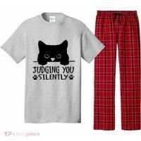 Funny Black Cat Judging You Silently Sarcastic Cat Mom Pajama Set thumb 0