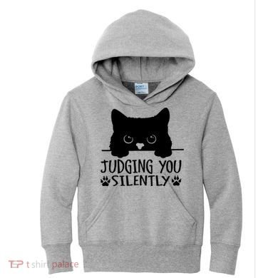 Funny Black Cat Judging You Silently Sarcastic Cat Mom Kids Hoodie