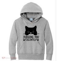 Funny Black Cat Judging You Silently Sarcastic Cat Mom Kids Hoodie thumb 0