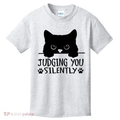 Funny Black Cat Judging You Silently Sarcastic Cat Mom Kids T-Shirt