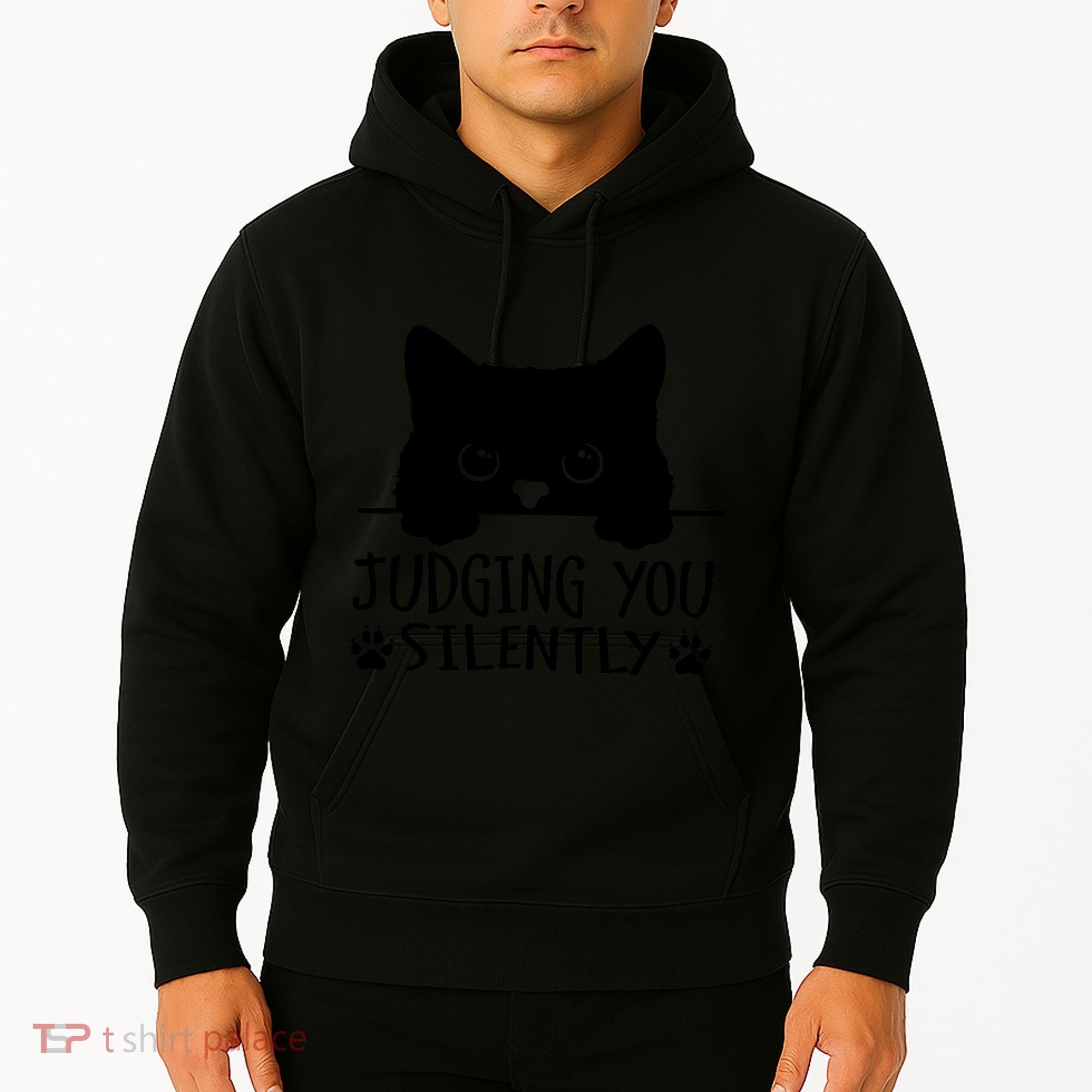 Funny Black Cat Judging You Silently Sarcastic Cat Mom Hoodie