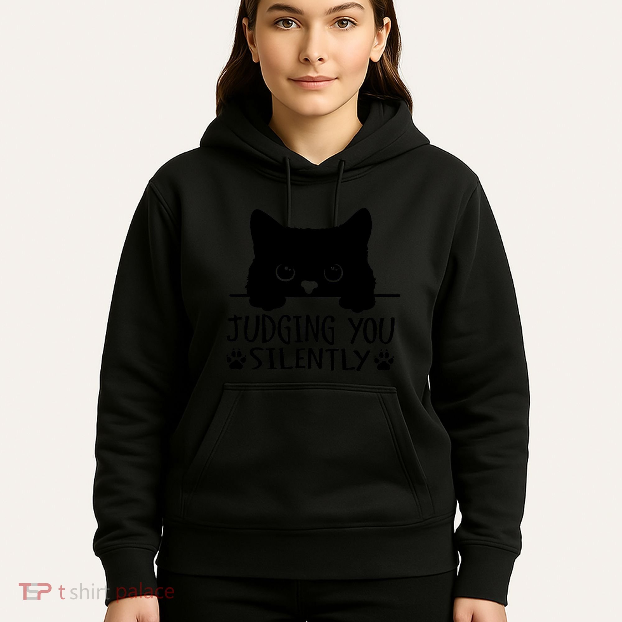 Funny Black Cat Judging You Silently Sarcastic Cat Mom Hoodie