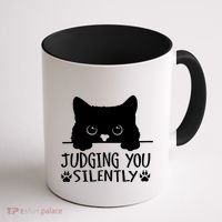 Funny Black Cat Judging You Silently Sarcastic Cat Mom Coffee Mug thumb 1