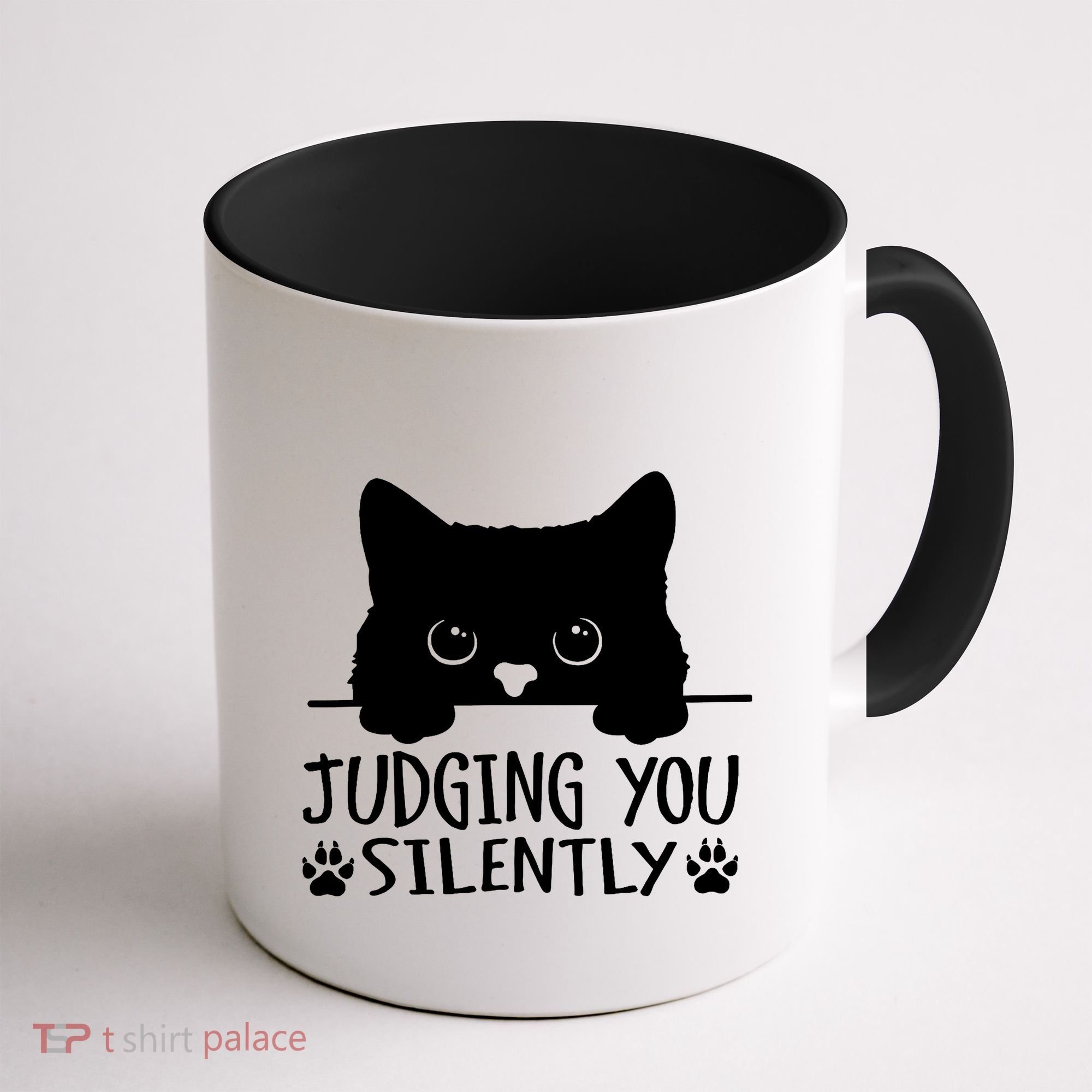 Funny Black Cat Judging You Silently Sarcastic Cat Mom Coffee Mug