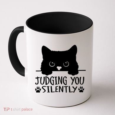 Funny Black Cat Judging You Silently Sarcastic Cat Mom Coffee Mug