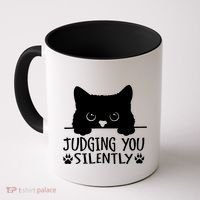 Funny Black Cat Judging You Silently Sarcastic Cat Mom Coffee Mug thumb 0