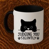 Funny Black Cat Judging You Silently Sarcastic Cat Mom Coffee Mug thumb 2