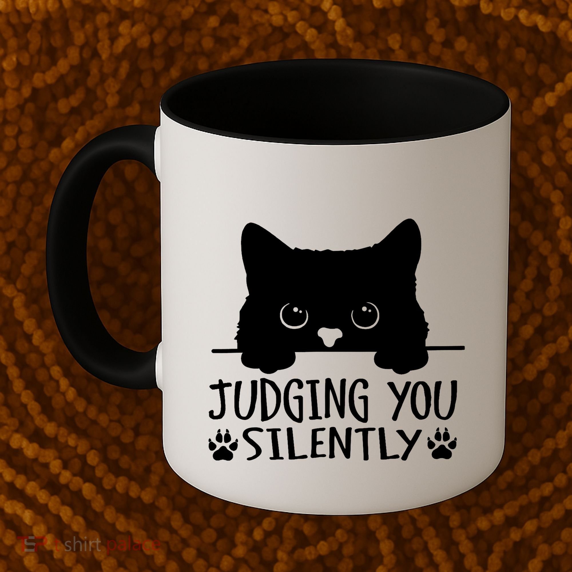Funny Black Cat Judging You Silently Sarcastic Cat Mom Coffee Mug
