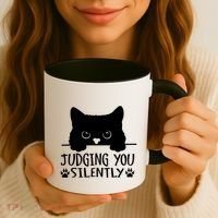 Funny Black Cat Judging You Silently Sarcastic Cat Mom Coffee Mug thumb 3