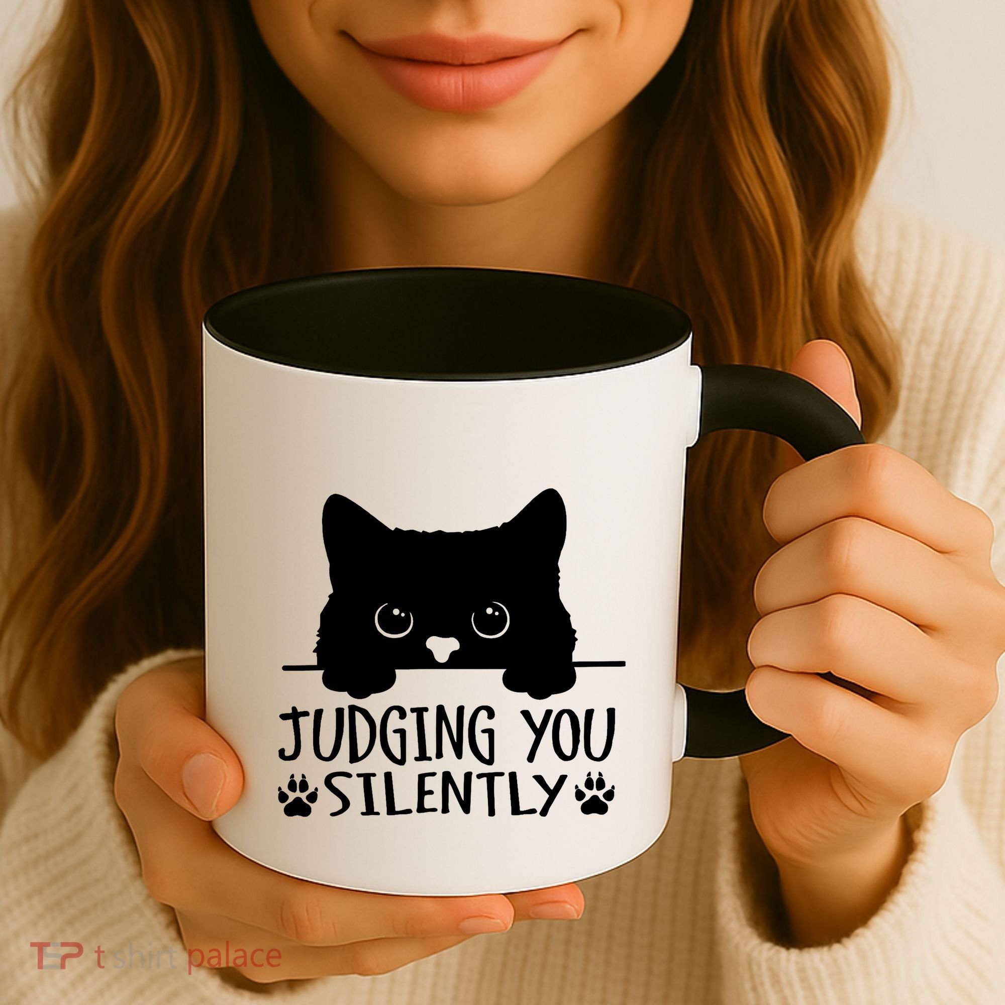 Funny Black Cat Judging You Silently Sarcastic Cat Mom Coffee Mug