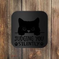 Funny Black Cat Judging You Silently Sarcastic Cat Mom Coaster thumb 0