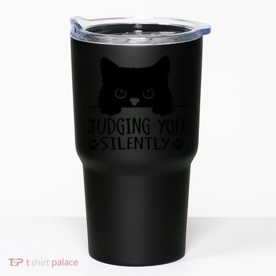 Funny Black Cat Judging You Silently Sarcastic Cat Mom Tumbler