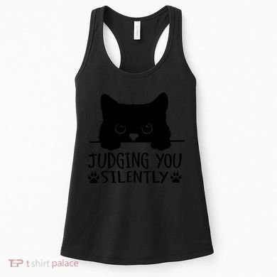 Funny Black Cat Judging You Silently Sarcastic Cat Mom Women's Tank Top
