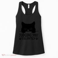 Funny Black Cat Judging You Silently Sarcastic Cat Mom Women's Tank Top thumb 0