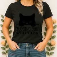 Funny Black Cat Judging You Silently Sarcastic Cat Mom Women's T-Shirt thumb 2