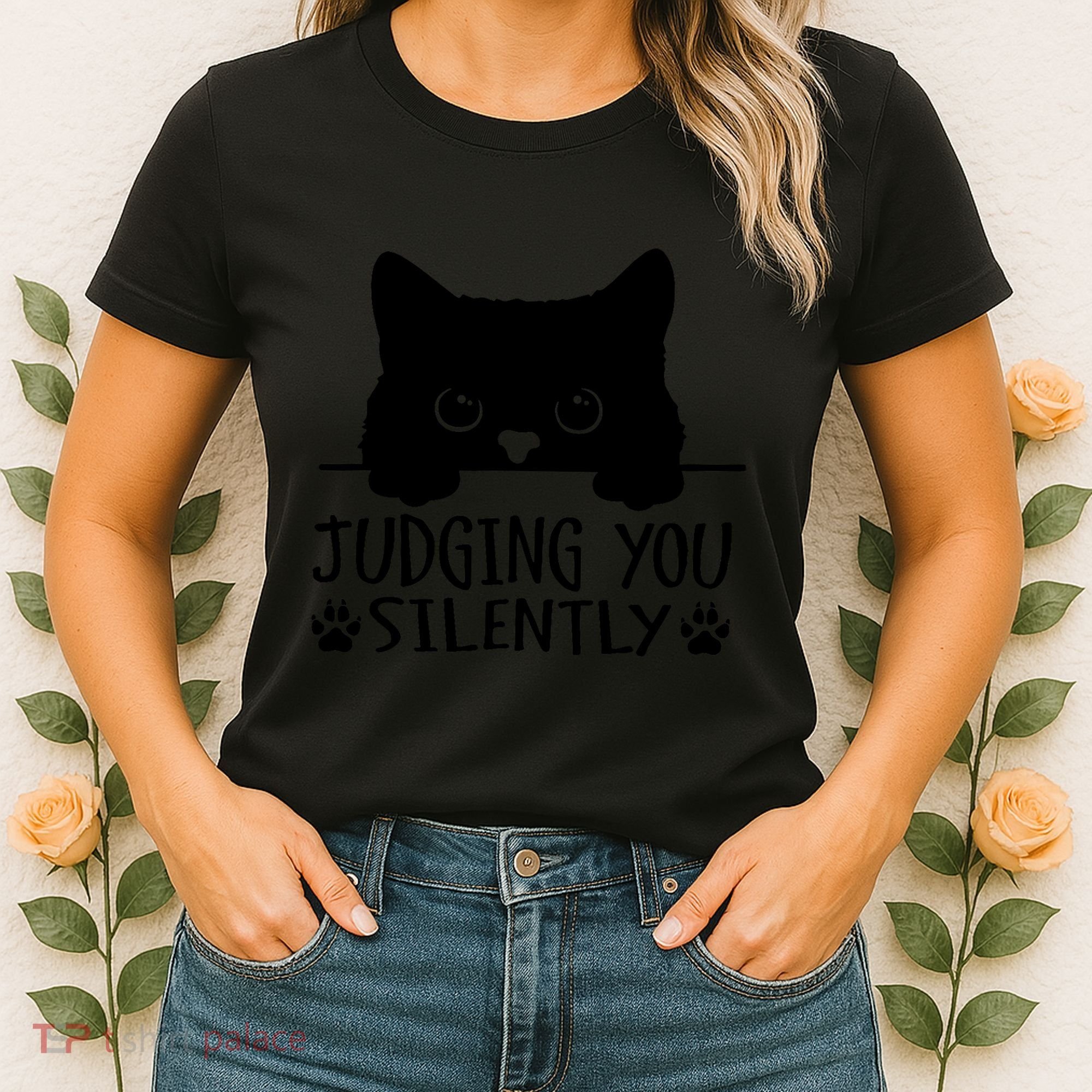 Funny Black Cat Judging You Silently Sarcastic Cat Mom Women's T-Shirt