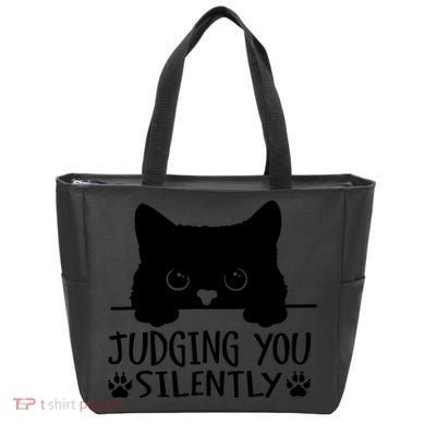 Funny Black Cat Judging You Silently Sarcastic Cat Mom Tote Bag