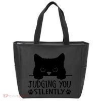 Funny Black Cat Judging You Silently Sarcastic Cat Mom Tote Bag thumb 0
