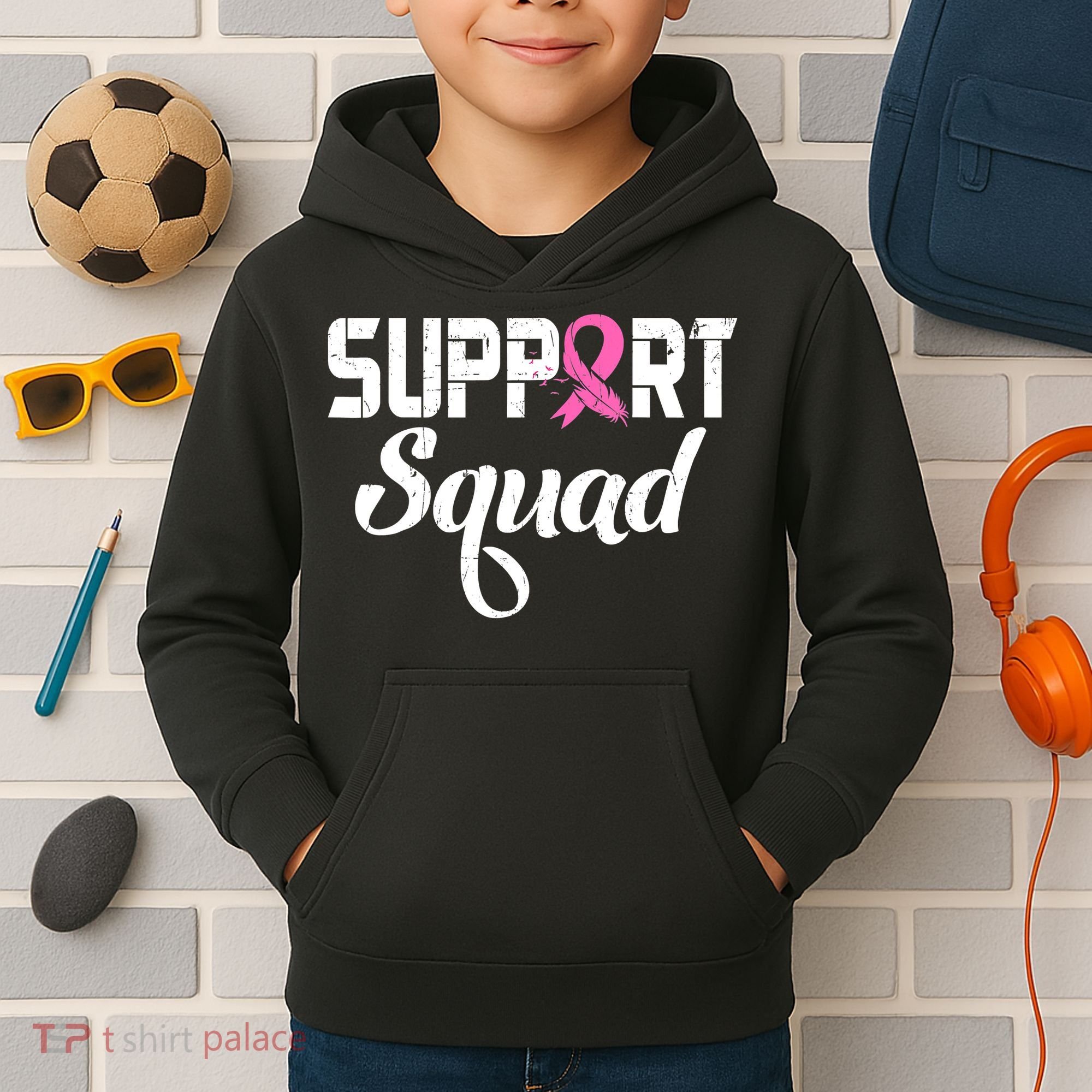 Funny Breast Cancer Warrior Support Squad Awareness Kids Hoodie