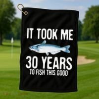 Funny Blue Catfish Fishing 30th Birthday 30 Years To Fish Golf Towel thumb 1