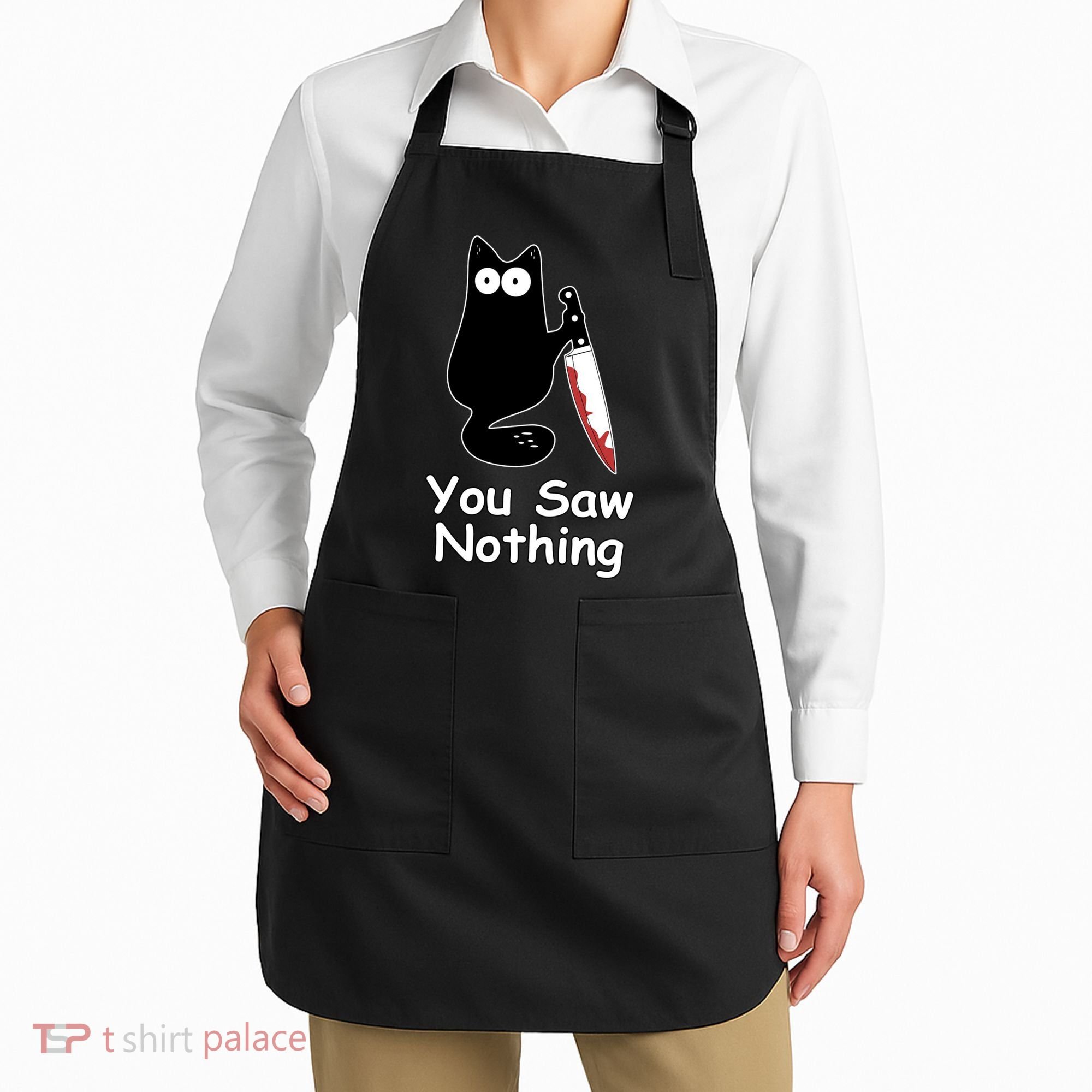 Funny Black Cat Meme You Saw Nothing Apron