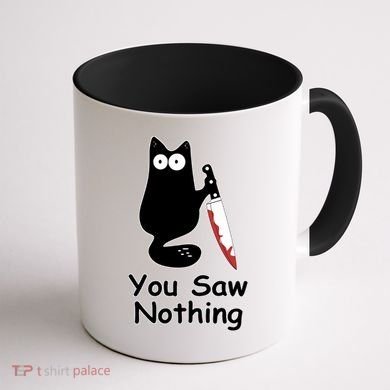 Funny Black Cat Meme You Saw Nothing Coffee Mug back