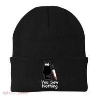 Funny Black Cat Meme You Saw Nothing Beanie thumb 0