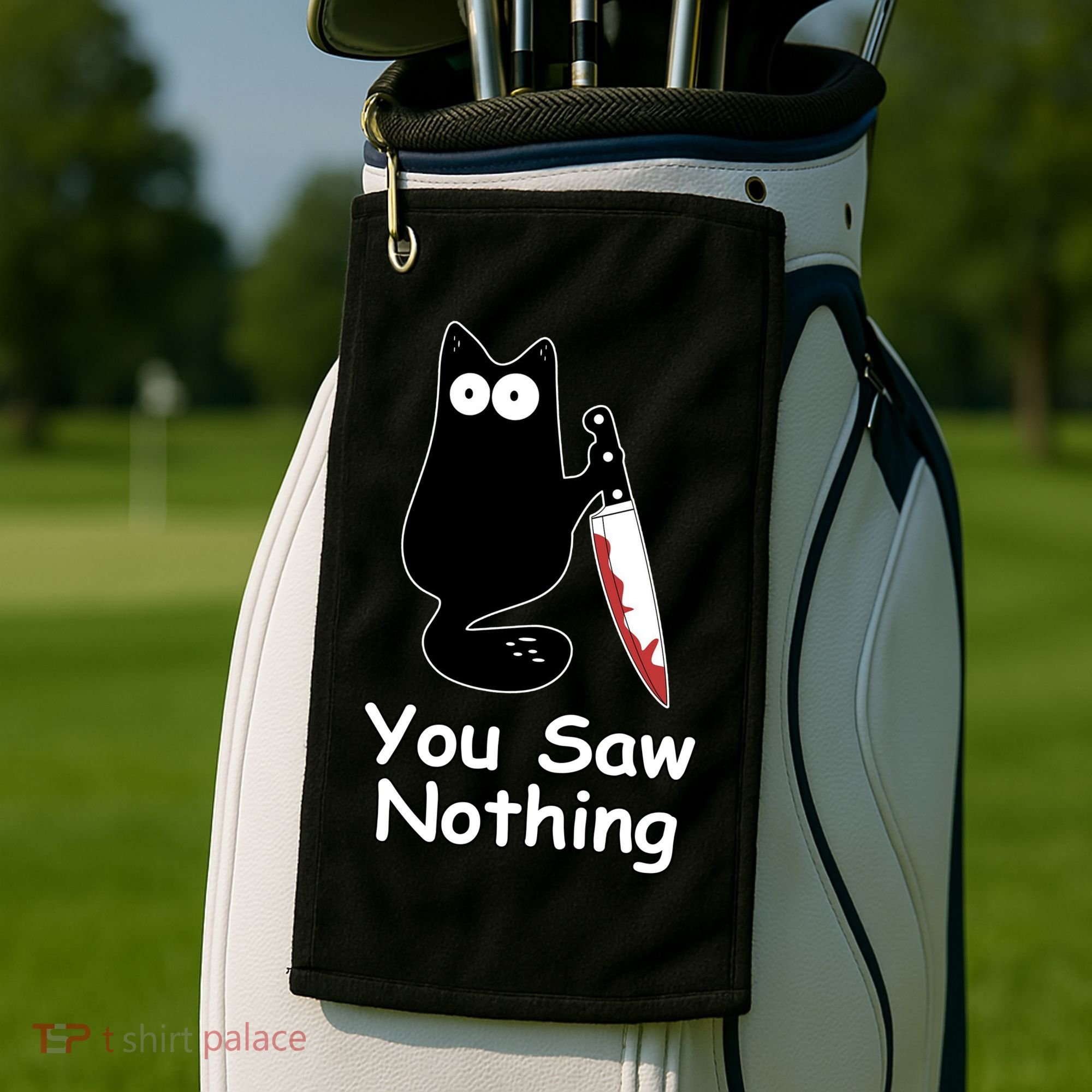 Funny Black Cat Meme You Saw Nothing Golf Towel