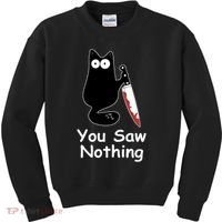 Funny Black Cat Meme You Saw Nothing Kids Sweatshirt thumb 0