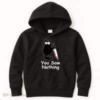 Funny Black Cat Meme You Saw Nothing Kids Hoodie thumb 0
