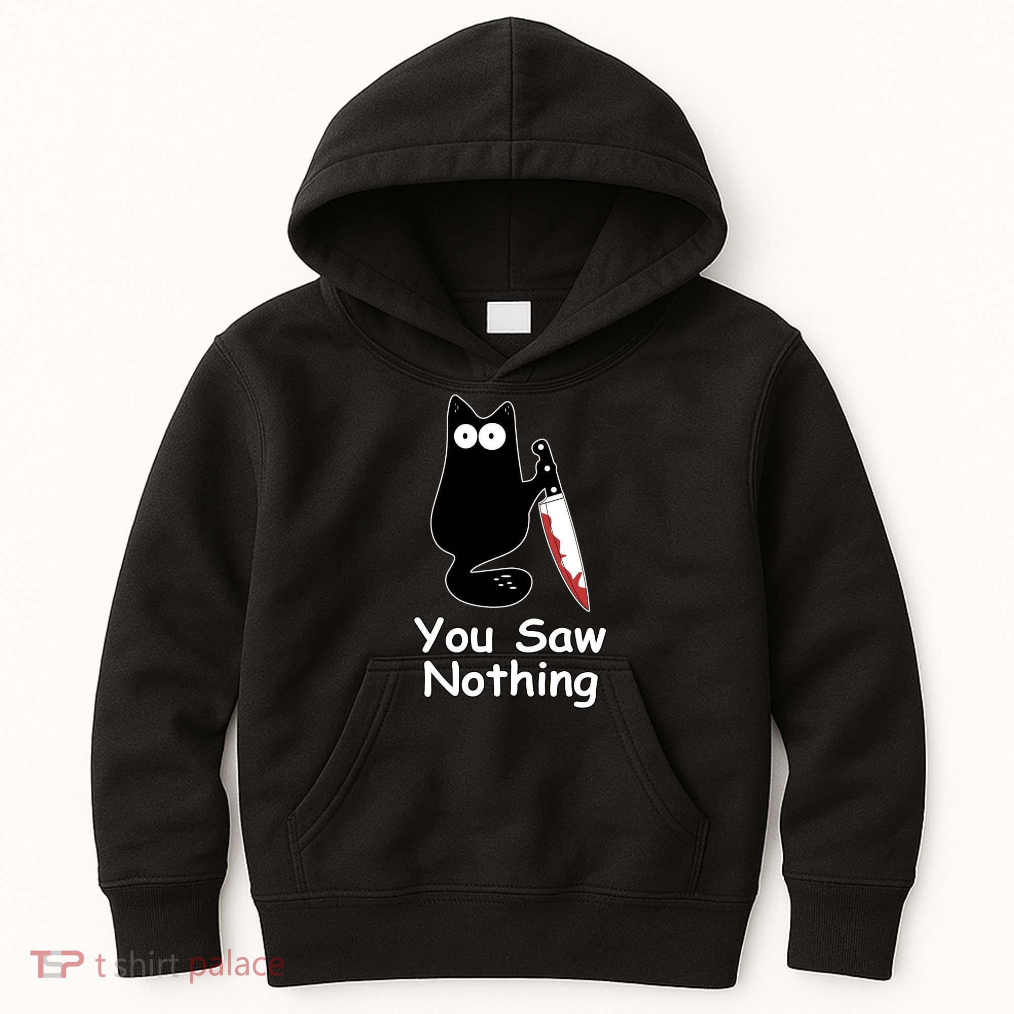 Funny Black Cat Meme You Saw Nothing Kids Hoodie