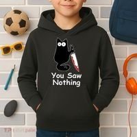 Funny Black Cat Meme You Saw Nothing Kids Hoodie thumb 2