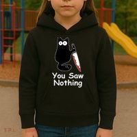 Funny Black Cat Meme You Saw Nothing Kids Hoodie thumb 3