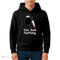 Funny Black Cat Meme You Saw Nothing Kids Hoodie thumb 4
