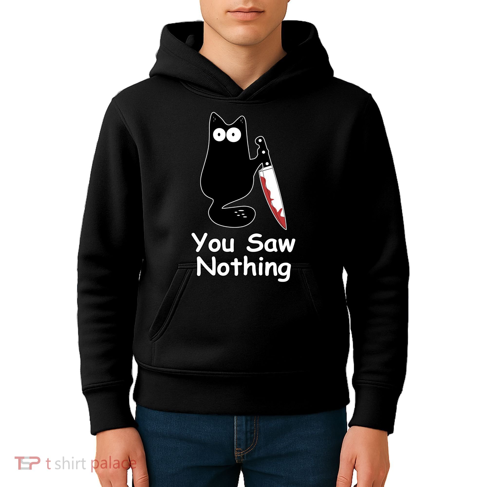 Funny Black Cat Meme You Saw Nothing Kids Hoodie