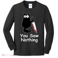 Funny Black Cat Meme You Saw Nothing Kids Long Sleeve Shirt thumb 0