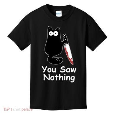 Funny Black Cat Meme You Saw Nothing Kids T-Shirt