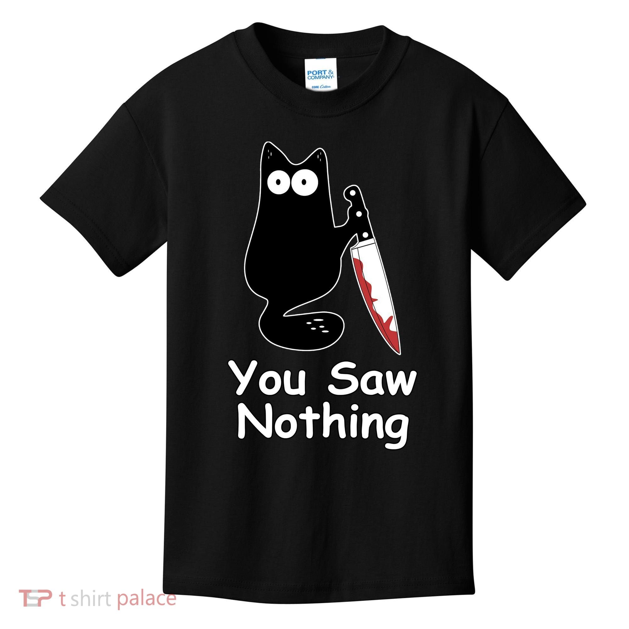 Funny Black Cat Meme You Saw Nothing Kids T-Shirt