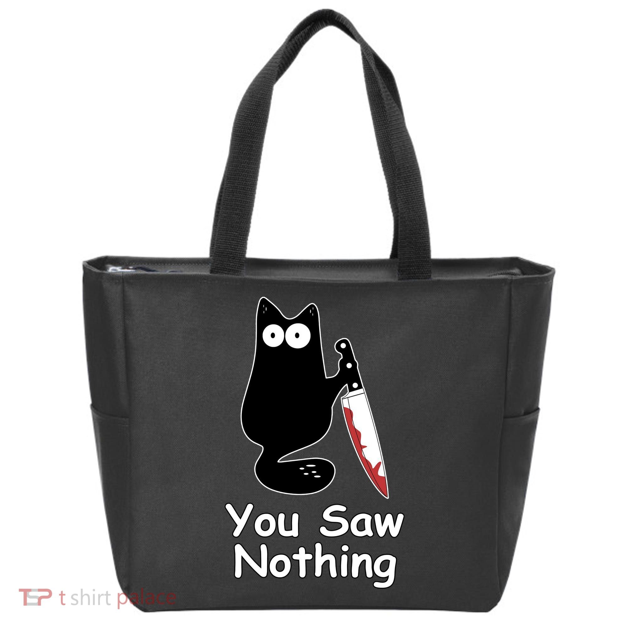 Funny Black Cat Meme You Saw Nothing Tote Bag