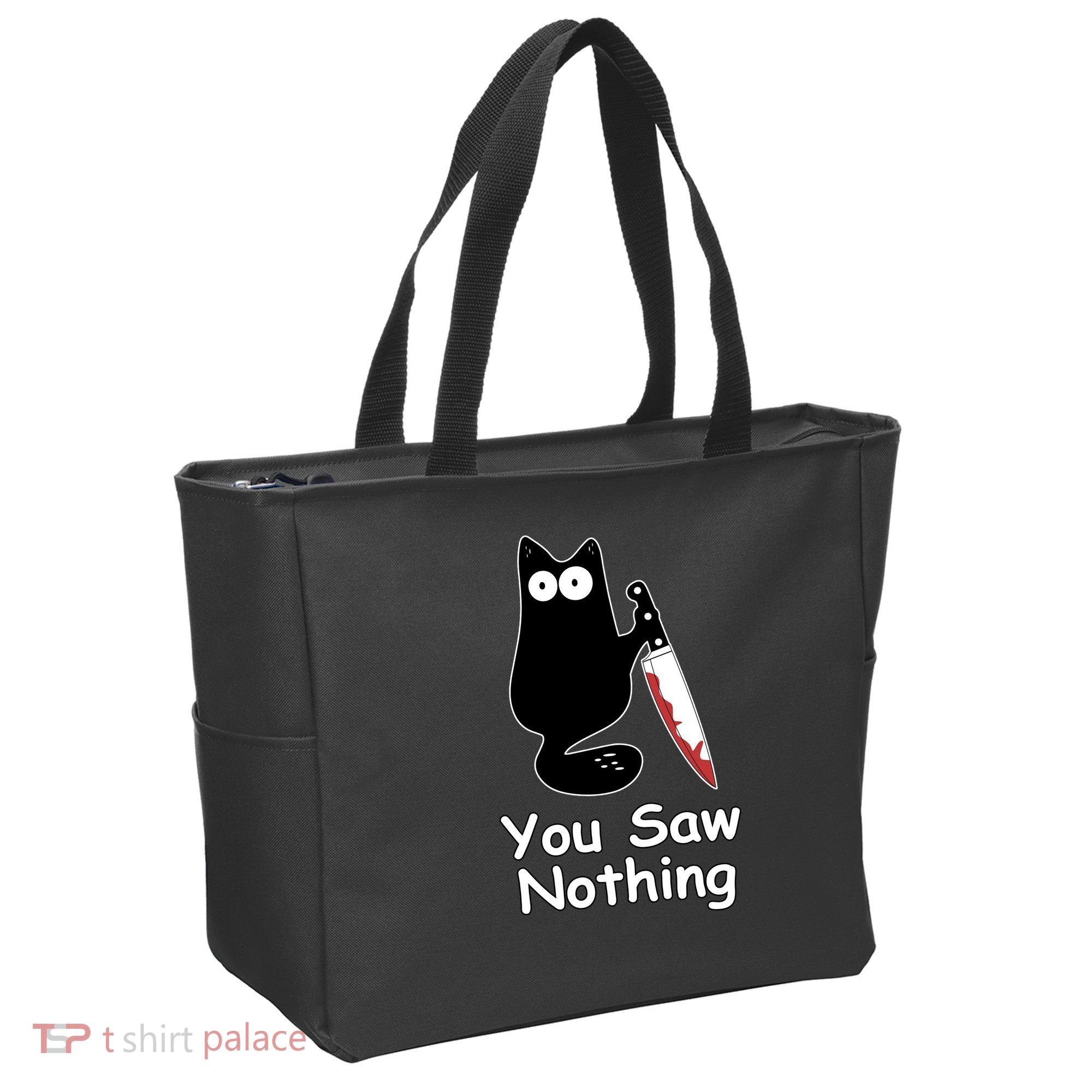 Funny Black Cat Meme You Saw Nothing Tote Bag