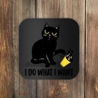 Funny Black Cat I Do What I Want Cat Lover Gifts Coaster thumb 0