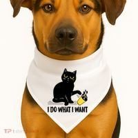 Funny Black Cat I Do What I Want Cat Lover Gifts USA-Made Doggie Bandana thumb 1