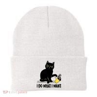 Funny Black Cat I Do What I Want Cat Lover Gifts Beanie thumb 0