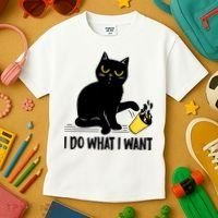 Funny Black Cat I Do What I Want Cat Lover Gifts Kids T-Shirt thumb 3