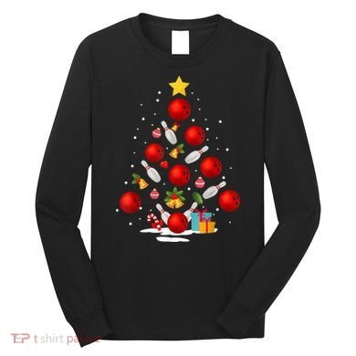 Funny Bowling Christmas Tree Lights Xmas Gifts Long Sleeve Shirt
