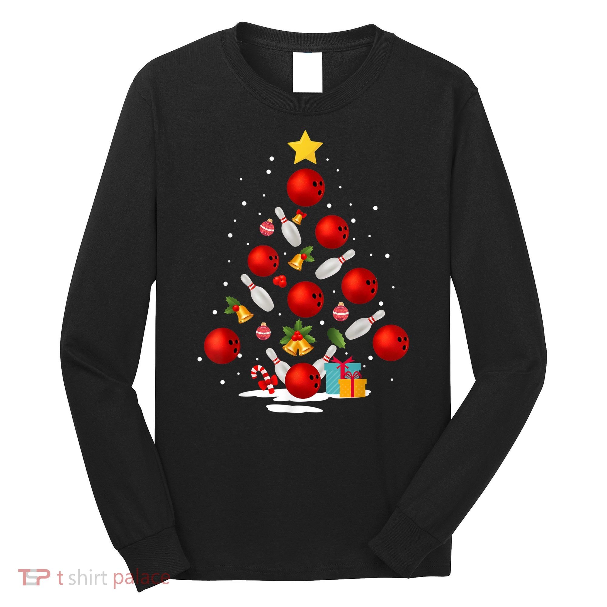 Funny Bowling Christmas Tree Lights Xmas Gifts Long Sleeve Shirt