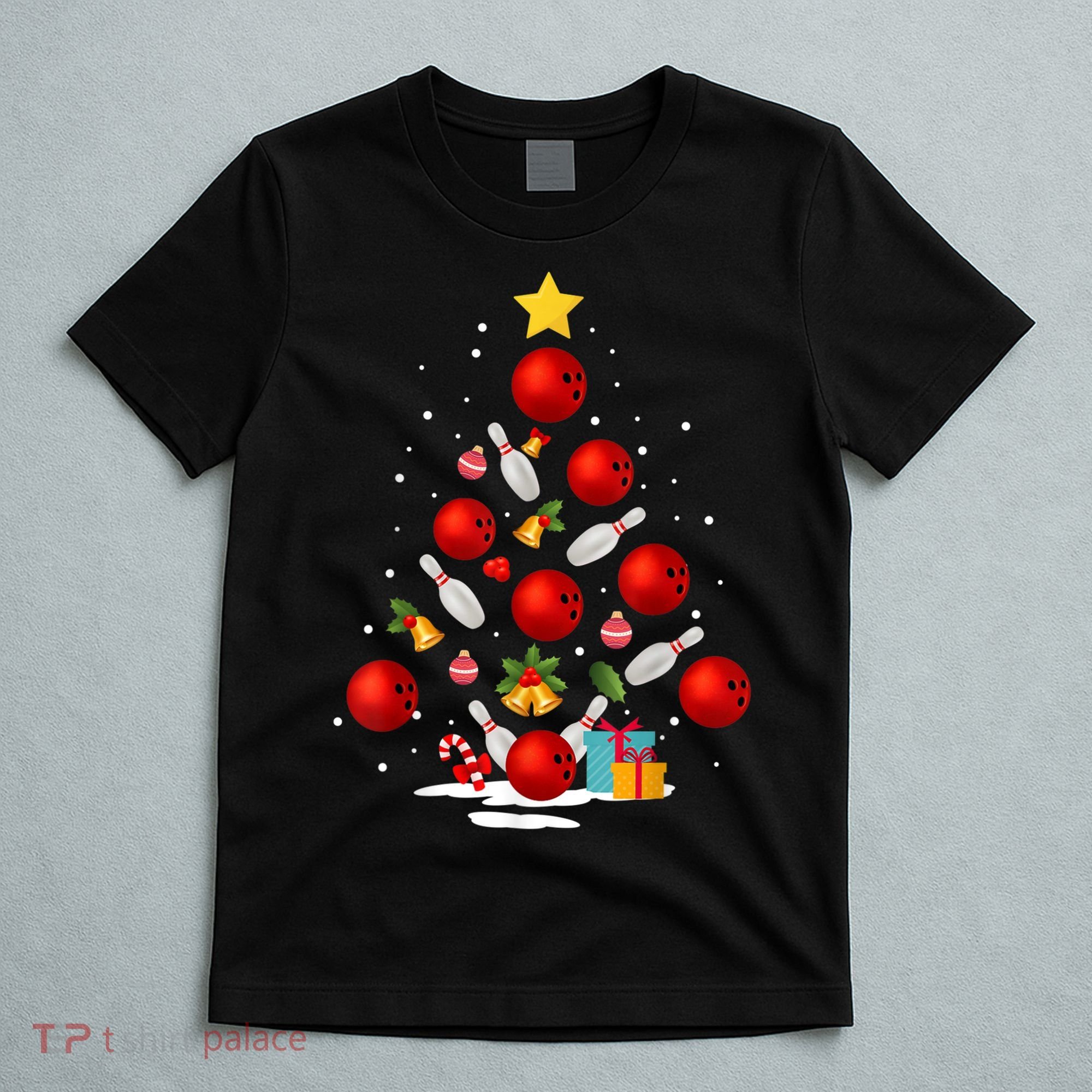 Funny Bowling Christmas Tree Lights Xmas Gifts T-Shirt