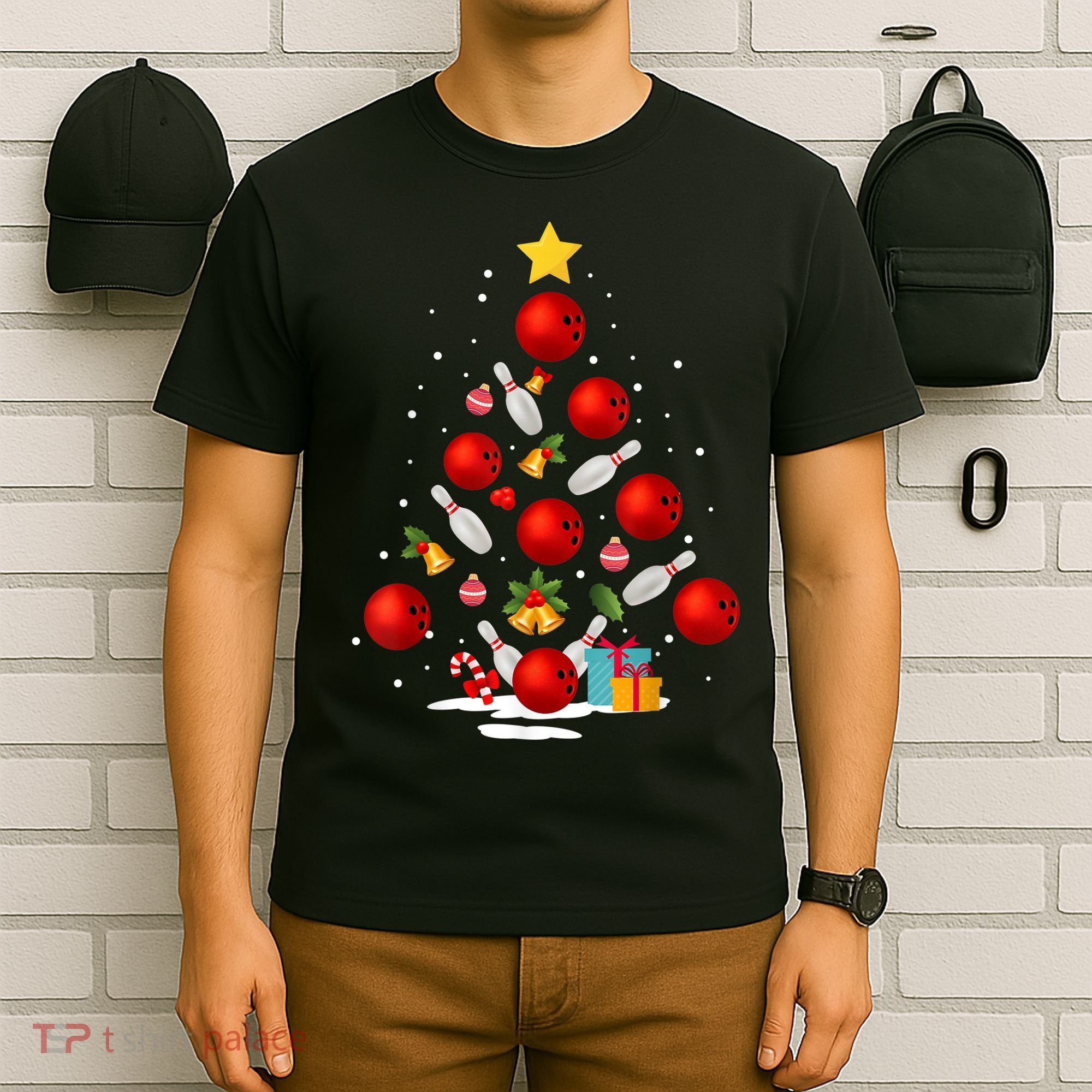 Funny Bowling Christmas Tree Lights Xmas Gifts T-Shirt