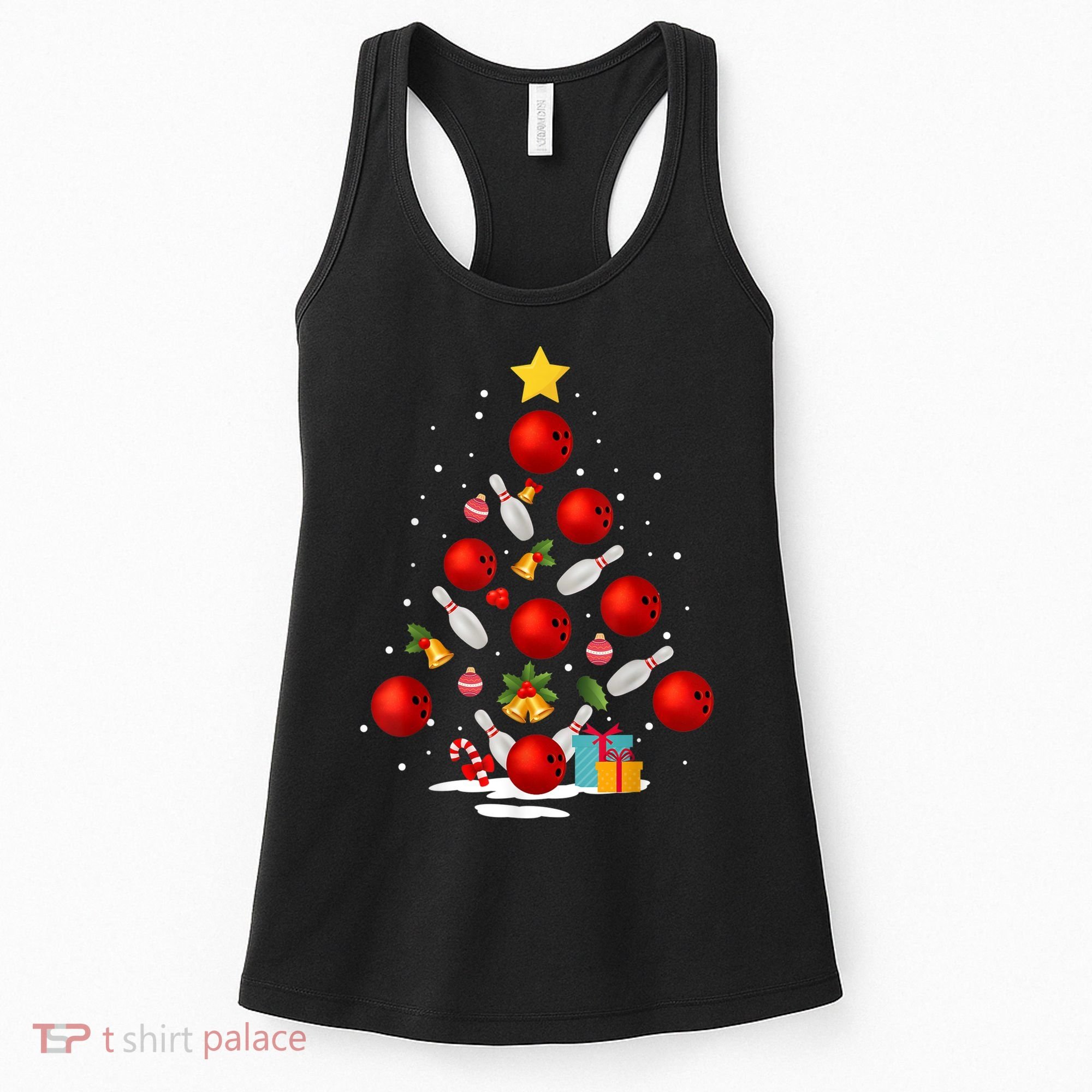 Funny Bowling Christmas Tree Lights Xmas Gifts Women's Tank Top
